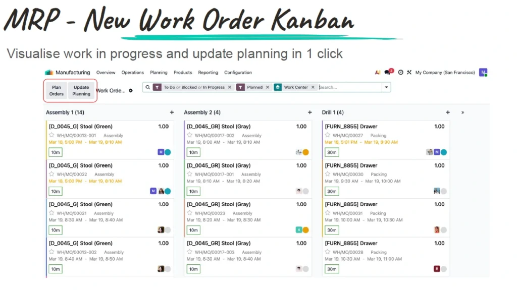 Odoo MRP New Work Order Kanban