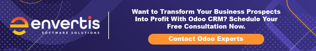 Envertis promotional banner encouraging businesses to transform prospects into profit with Odoo CRM and contact Odoo experts for a free consultation.