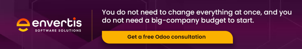 Envertis call-to-action banner inviting businesses to get a free Odoo consultation.