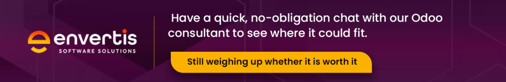Envertis Odoo consultant banner inviting businesses to have a quick, no-obligation consultation to explore whether Odoo is the right fit.