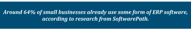 Statistic showing 64% of small businesses already use ERP software, according to SoftwarePath research.