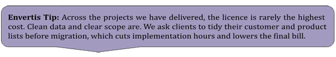 Envertis tip explaining that clean data and clear project scope reduce Odoo implementation costs.