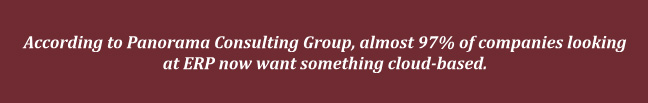 Statistic showing 97% of companies evaluating ERP prefer cloud-based solutions, according to Panorama Consulting Group.