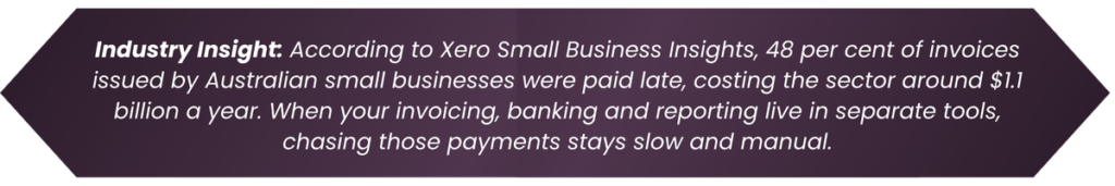 Industry insight showing that 48% of invoices issued by Australian small businesses are paid late, costing the sector around $1.1 billion annually.