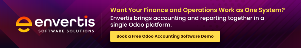 Envertis banner promoting Odoo Accounting, highlighting integrated finance and operations with accounting and reporting in a single Odoo platform.