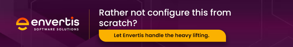 Envertis Software Solutions banner encouraging businesses to avoid configuring Odoo from scratch and let Envertis handle the implementation work.
