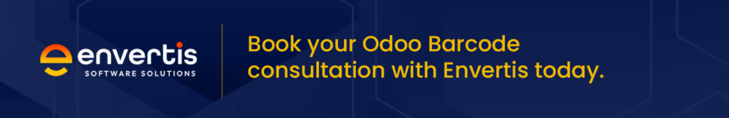 Envertis Software Solutions banner inviting businesses to book an Odoo barcode consultation with Envertis today.